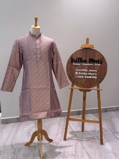 SM0425-02-02  Pastel Lavender & Rose Gold Silk Blend Kurta Set