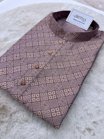 SM0425-02-02  Pastel Lavender & Rose Gold Silk Blend Kurta Set