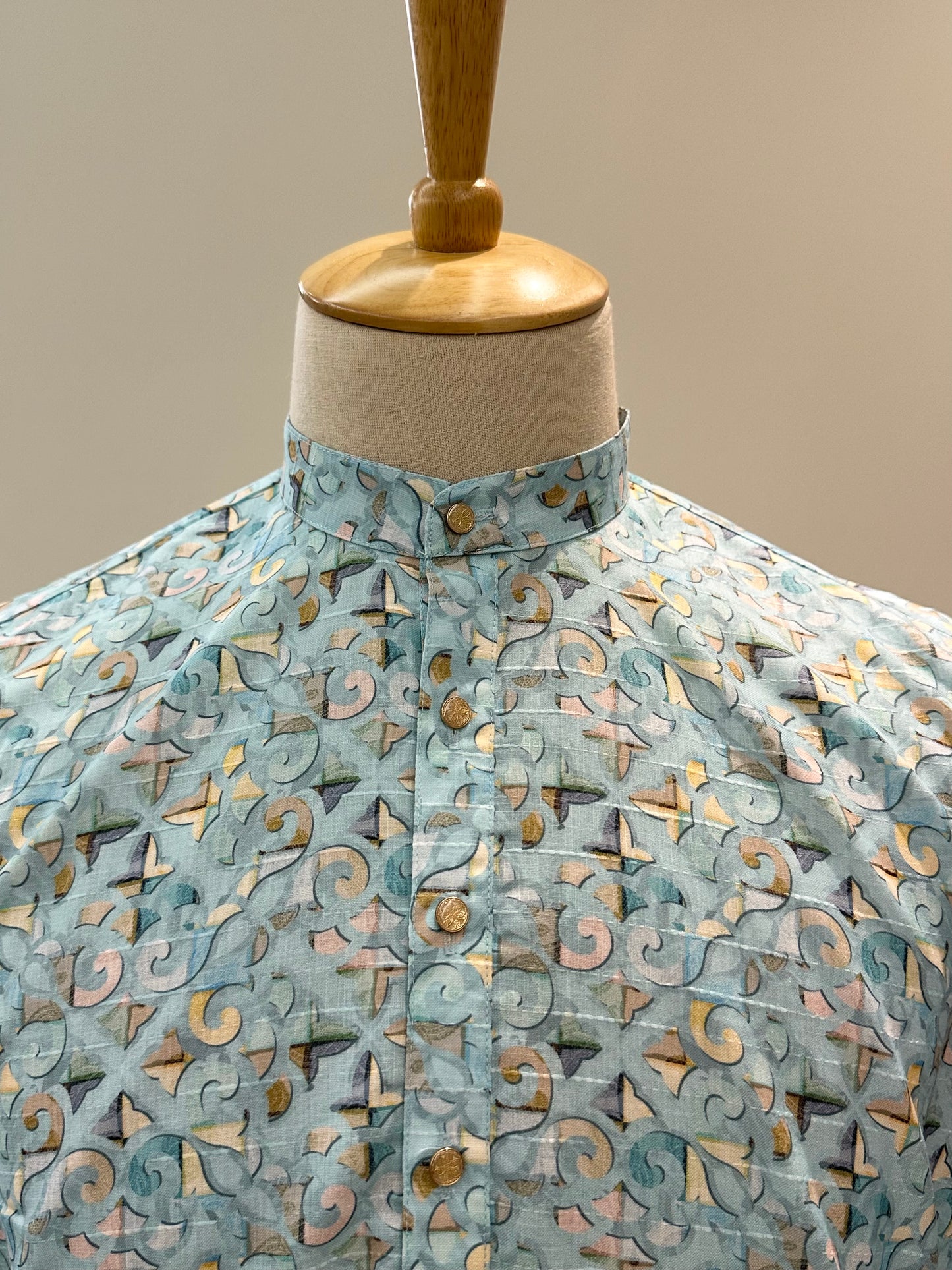 SM1224/25-01-15 Blue Cotton Long Sleeve Short Kurta