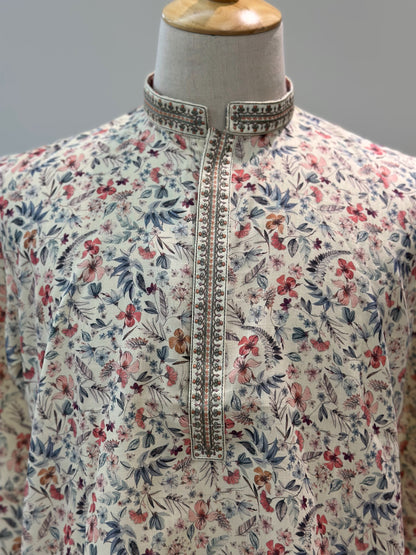 SM0325-06-01 Off White Floral Kurta Set