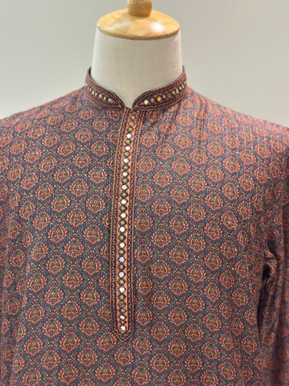 SM0325-06-03 Blue Floral Sequins & Mirror Work Soft Cotton Blend Kurta Set