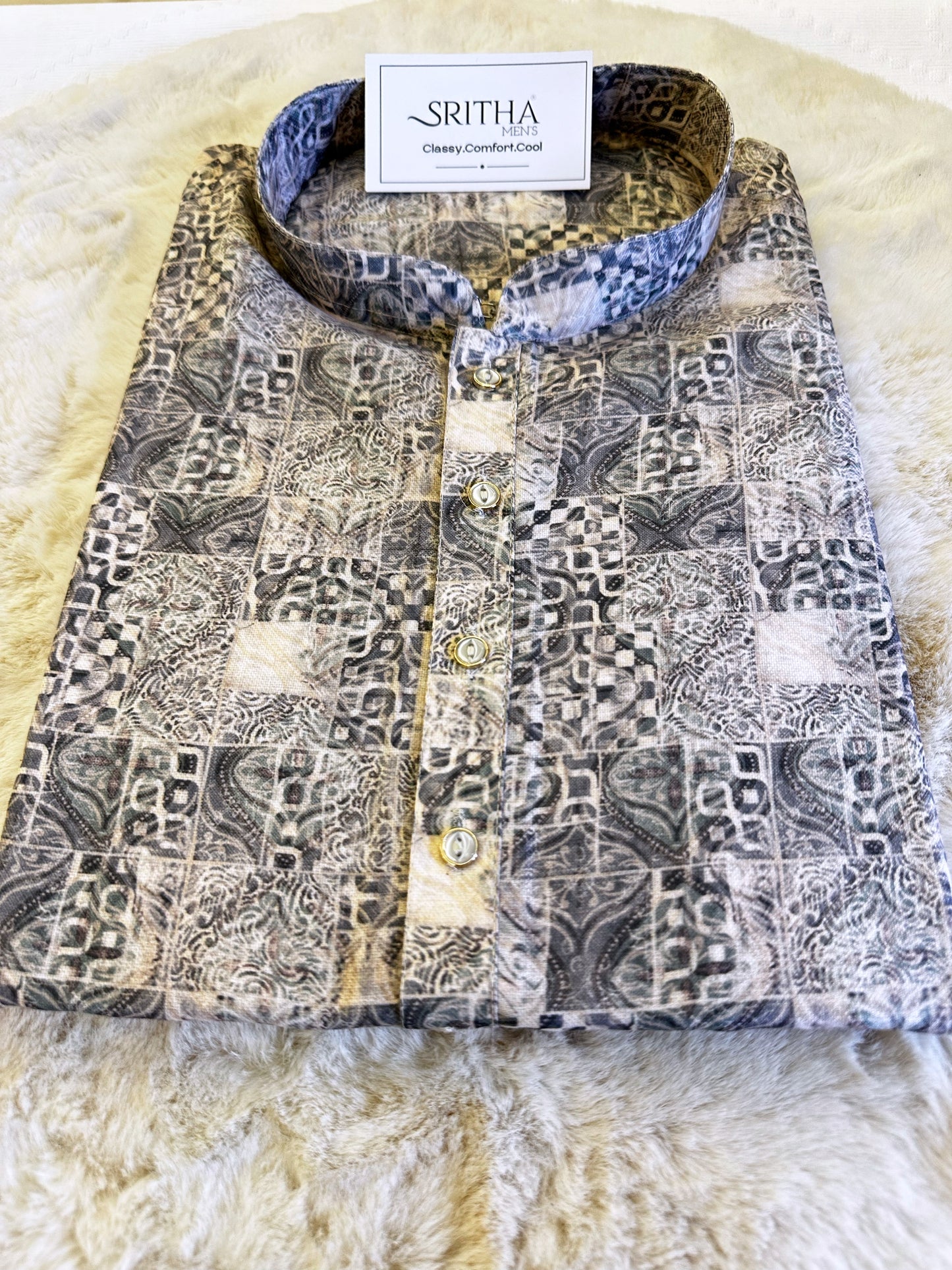 SM0624-01-08 Grey & White Cotton Blend Kurta