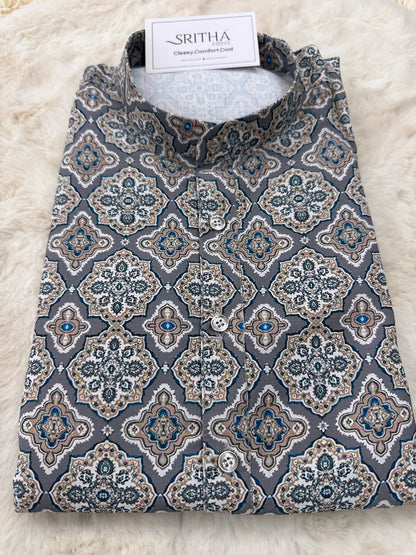 SM1024-01-18 Grey Blue Viscose Print Kurta