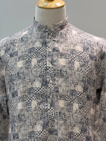 SM0624-01-08 Grey & White Cotton Blend Kurta
