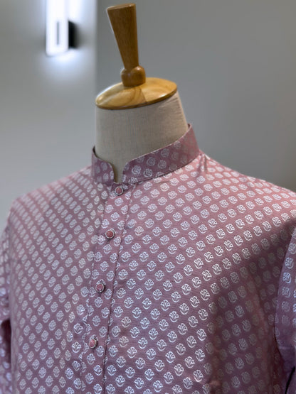 SM0225-02-05 Onion Pink & Silver Jacquard Silk Blend Kurta Set