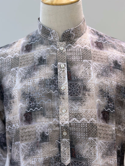 SM0624-01-07 Black & White Cotton Blend Kurta