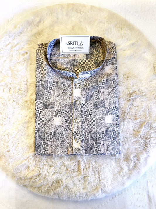 SM0624-01-08 Grey & White Cotton Blend Kurta