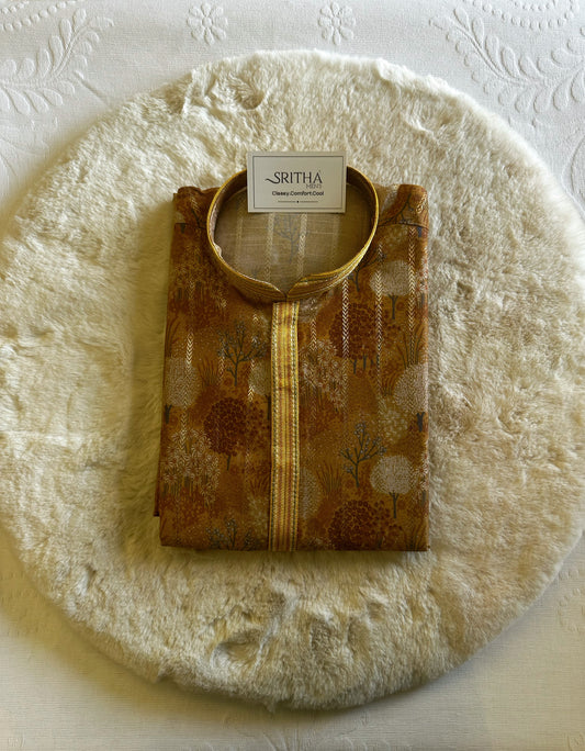SM1224-01-04 Yellow Floral Cotton Silk Kurta