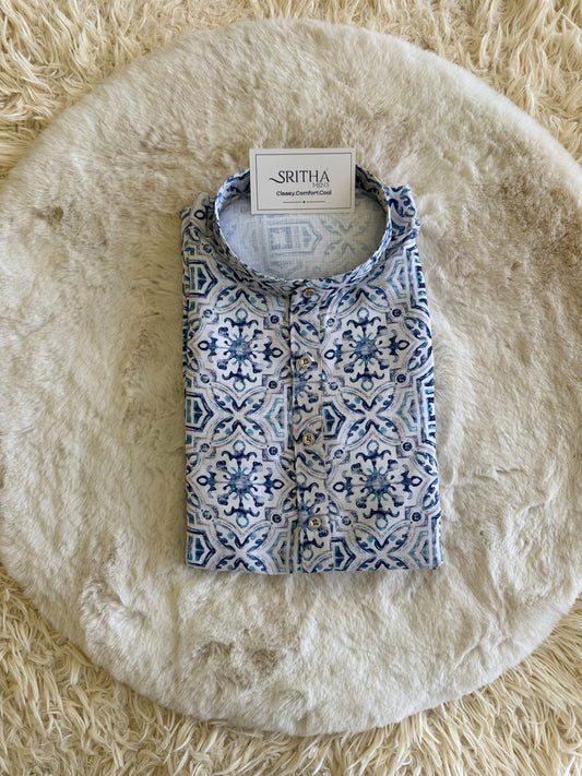 SM0625-01-10 Blue & White Viscose Kurta