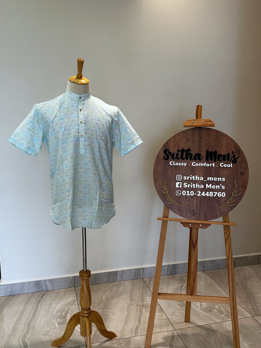 SM1224-01-13 Light Green & Blue Short Sleeve Kurta