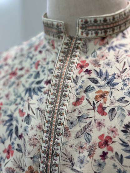 SM0325-06-01 Off White Floral Kurta Set