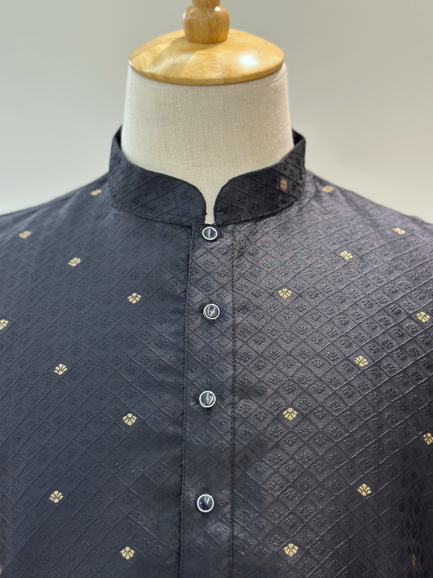 SM1124-02-03 Black & Gold Embossed Print Silk Blend Kurta Set