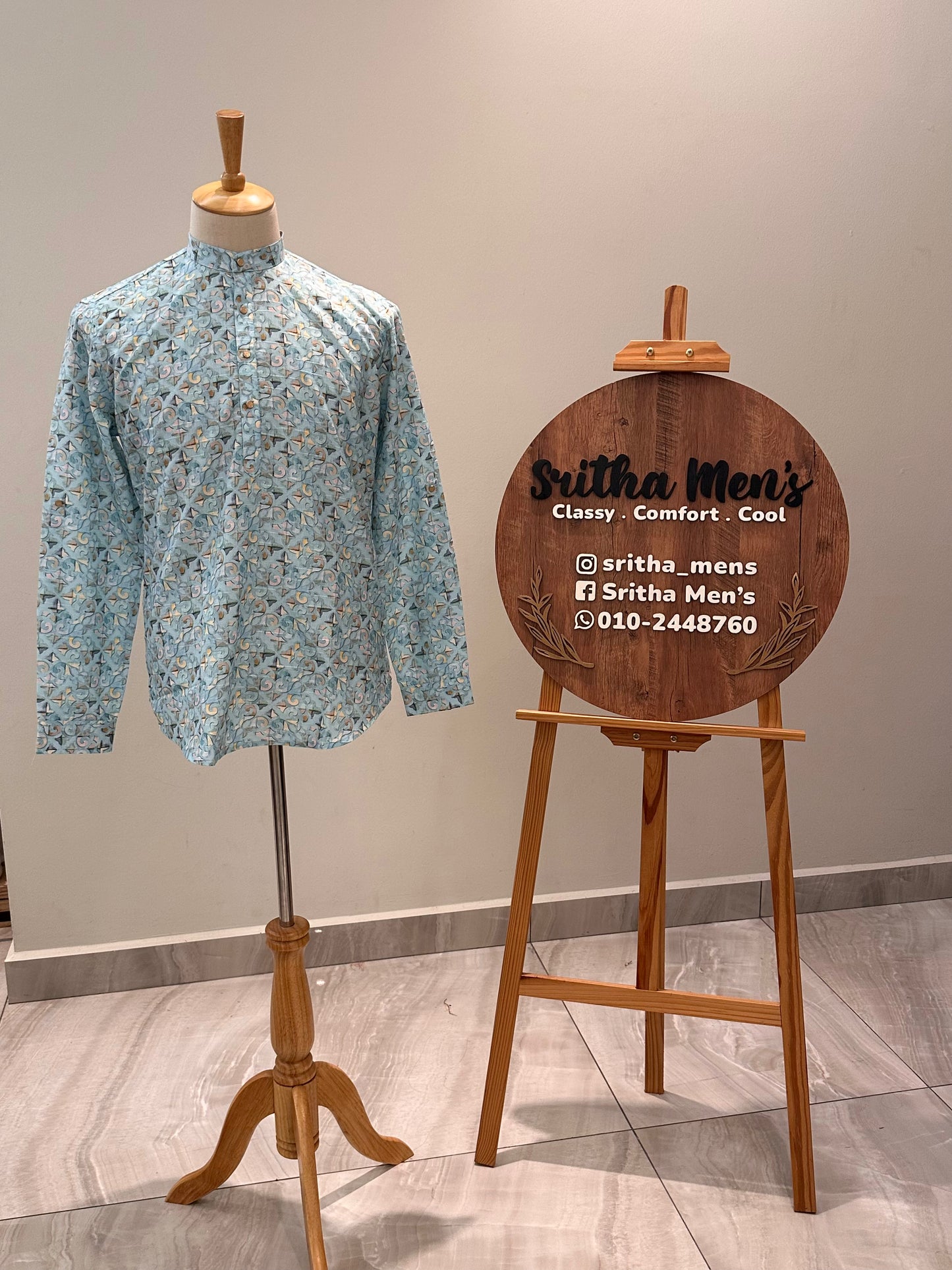 SM1224/25-01-15 Blue Cotton Long Sleeve Short Kurta