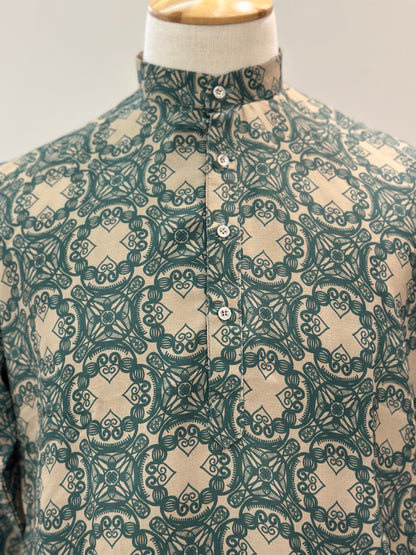 SM0924-01-05 Light Khaki & Green Viscose Kurta