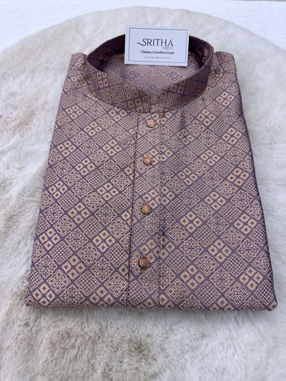 SM0425-02-02  Pastel Lavender & Rose Gold Silk Blend Kurta Set