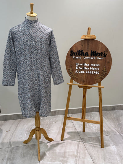 SM1024-01-18 Grey Blue Viscose Print Kurta