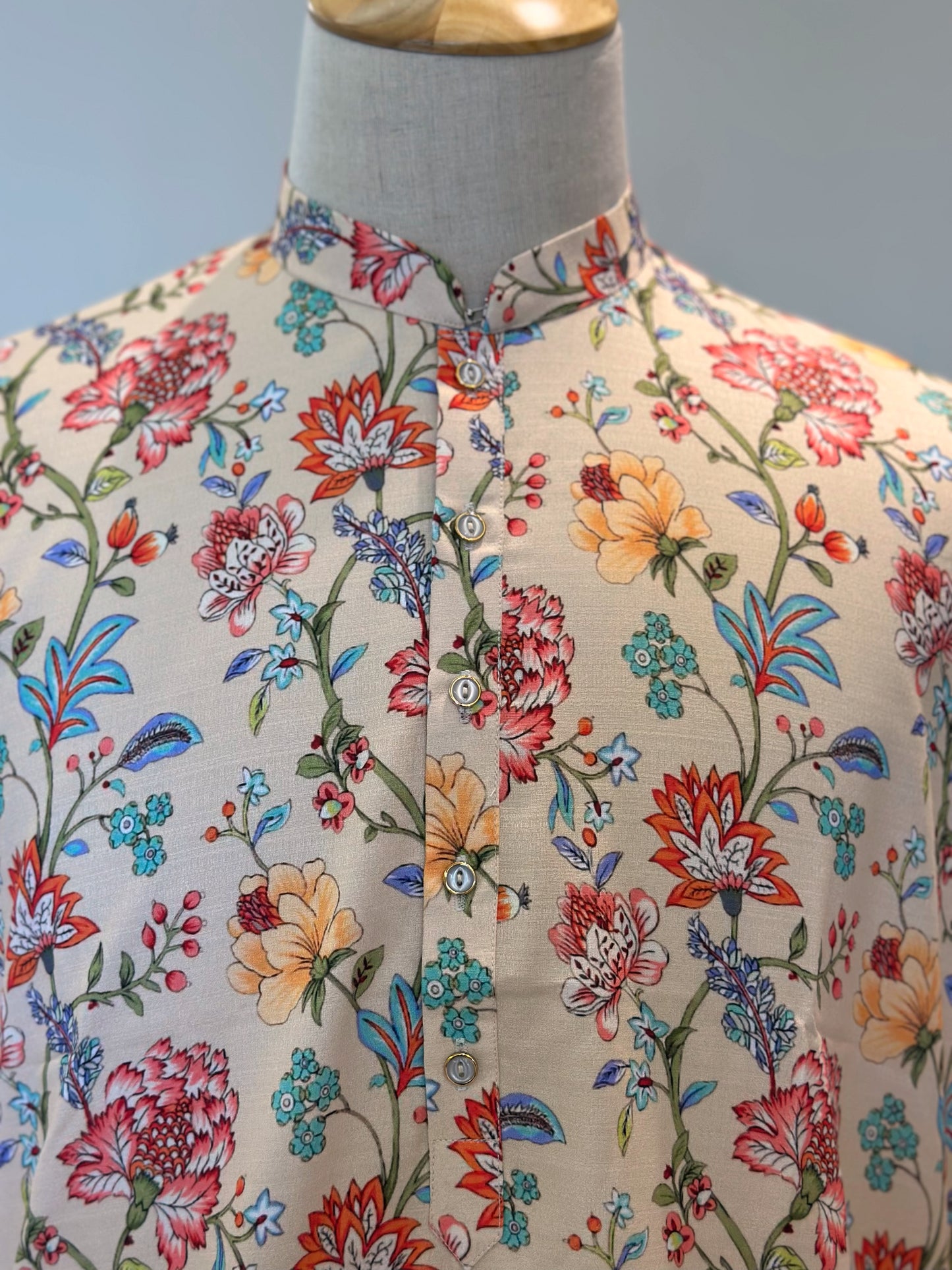 SM0325-01-11 Off White Floral Soft Khadi Silk Kurta