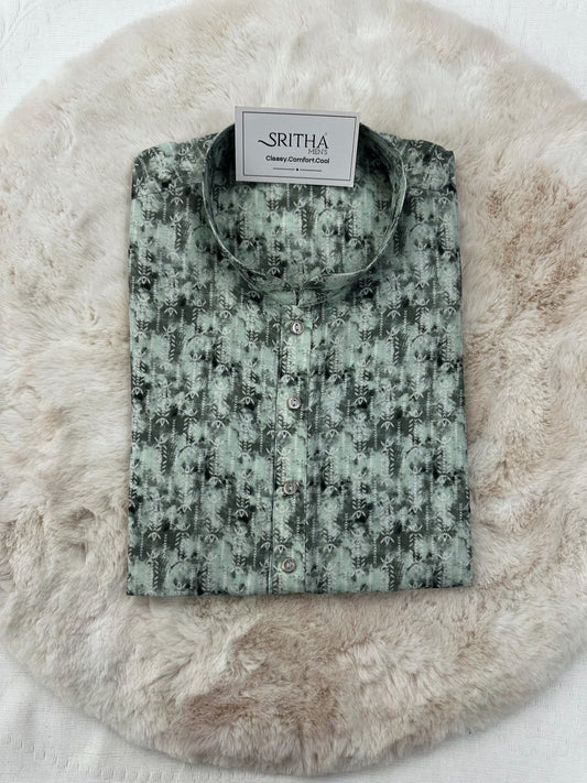 SM0624-01-10 Green & Black Cotton Blend Kurta