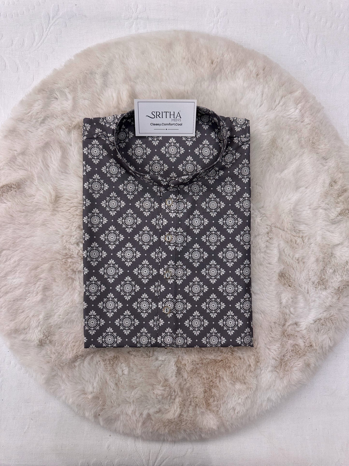SM0625-01-06 Grey & White Printed Cotton Kurta