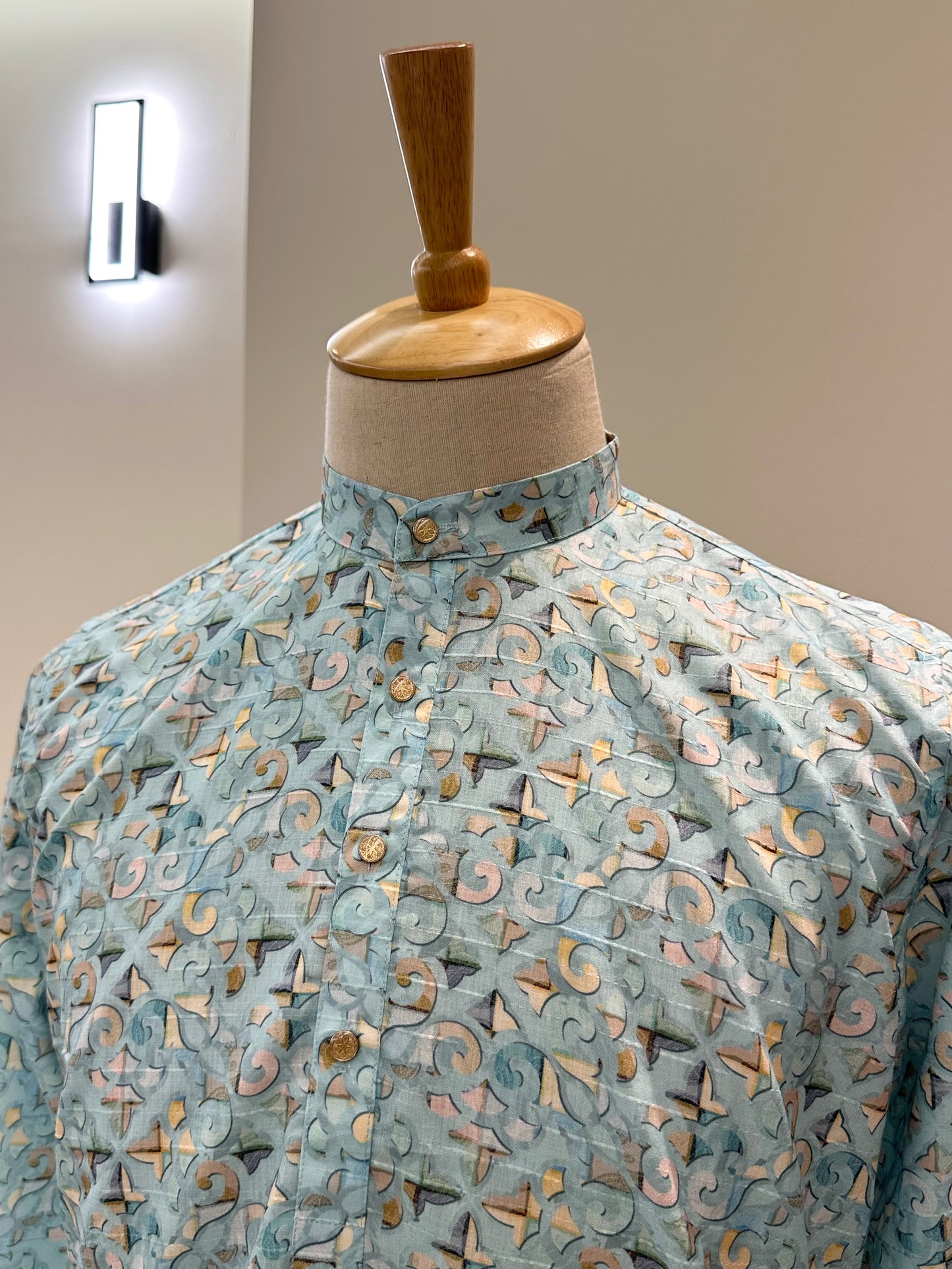 SM1224/25-01-15 Blue Cotton Long Sleeve Short Kurta