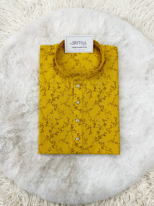 SM0624-01-11 Yellow Floral Solid Cotton Kurta