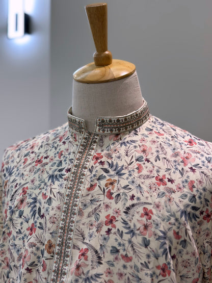 SM0325-06-01 Off White Floral Kurta Set