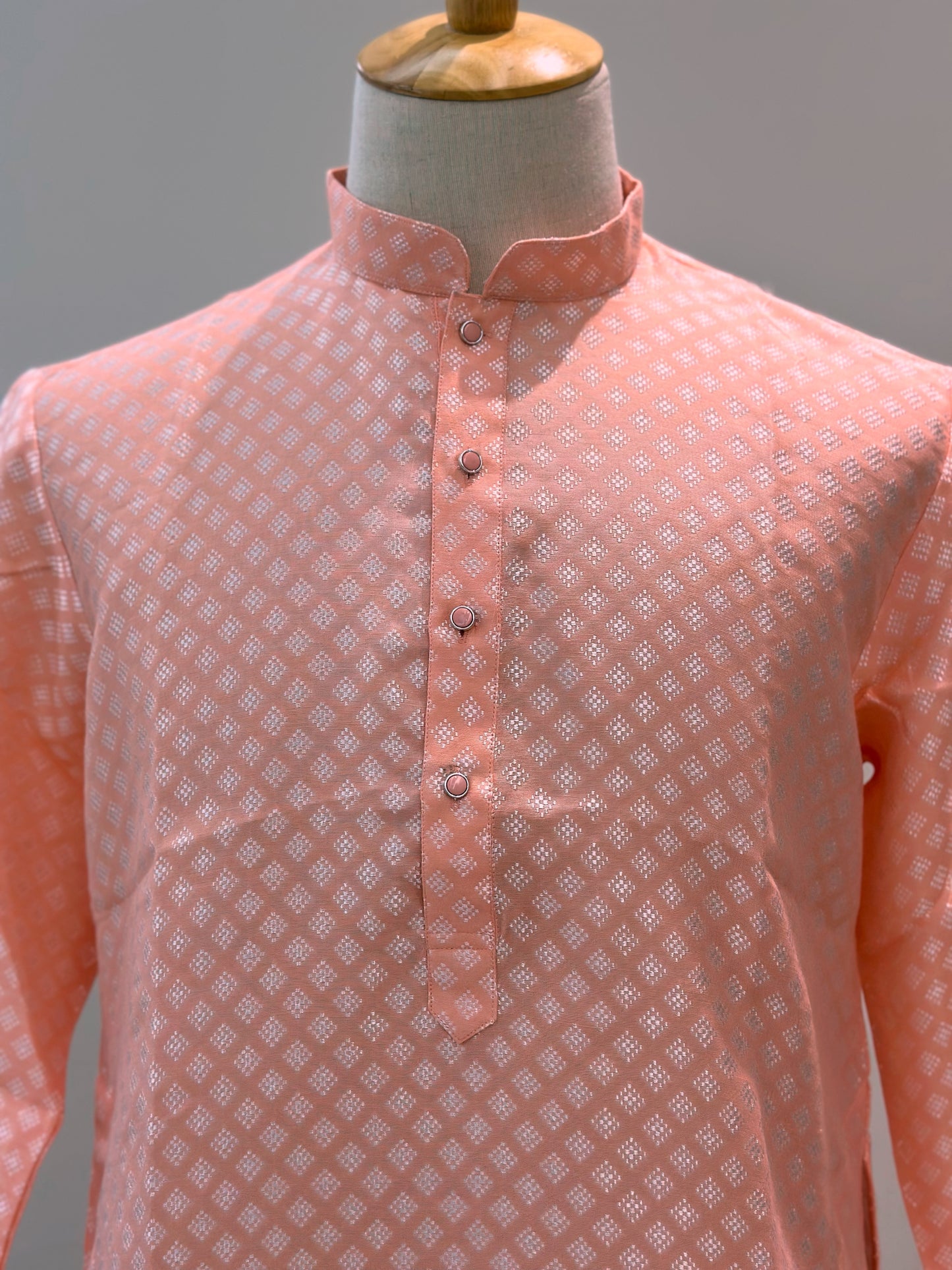 SM1024-02-07 Peach Pink Jacquard Silk Blend Kurta Set