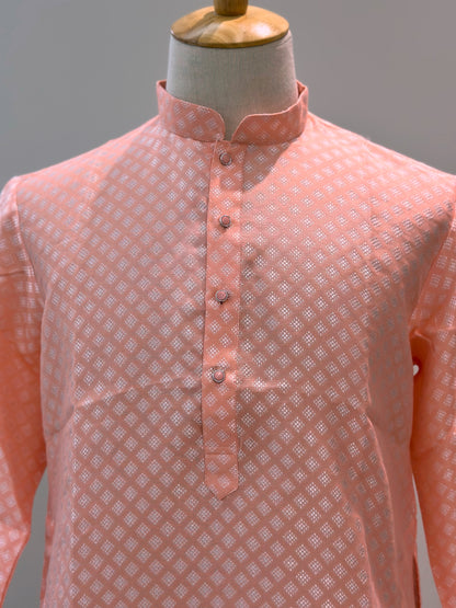 SM1024-02-07 Peach Pink Jacquard Silk Blend Kurta Set