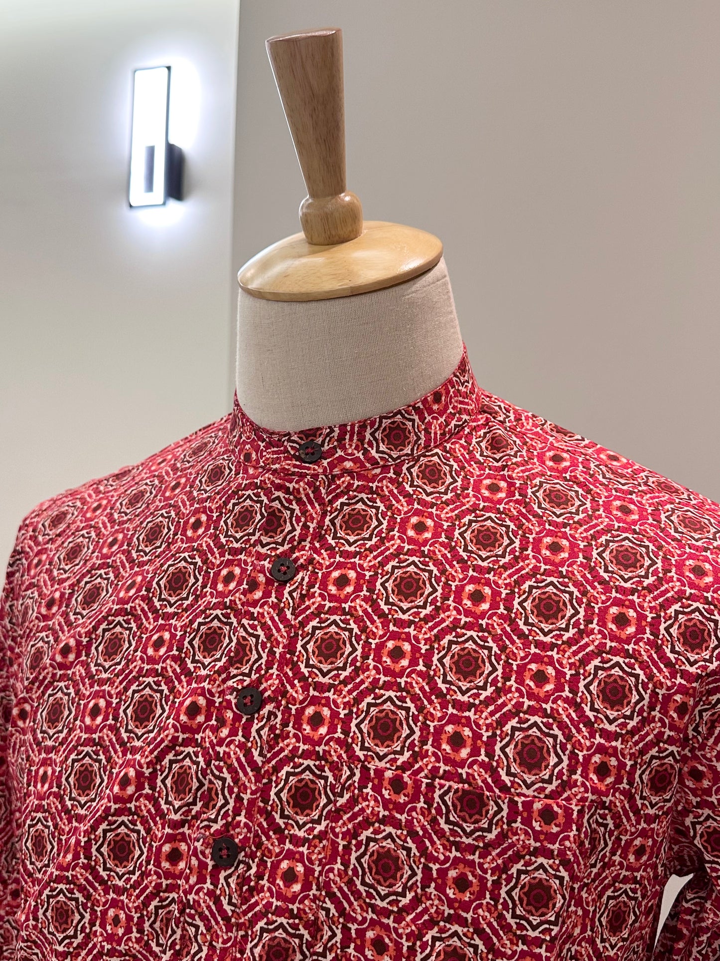 SM0525-15-04 Red Long Sleeve Short Cotton Kurta