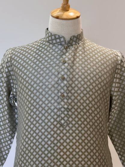 SM0724-02-12 Pistachio Green Jacquard Silk Blend Kurta Set
