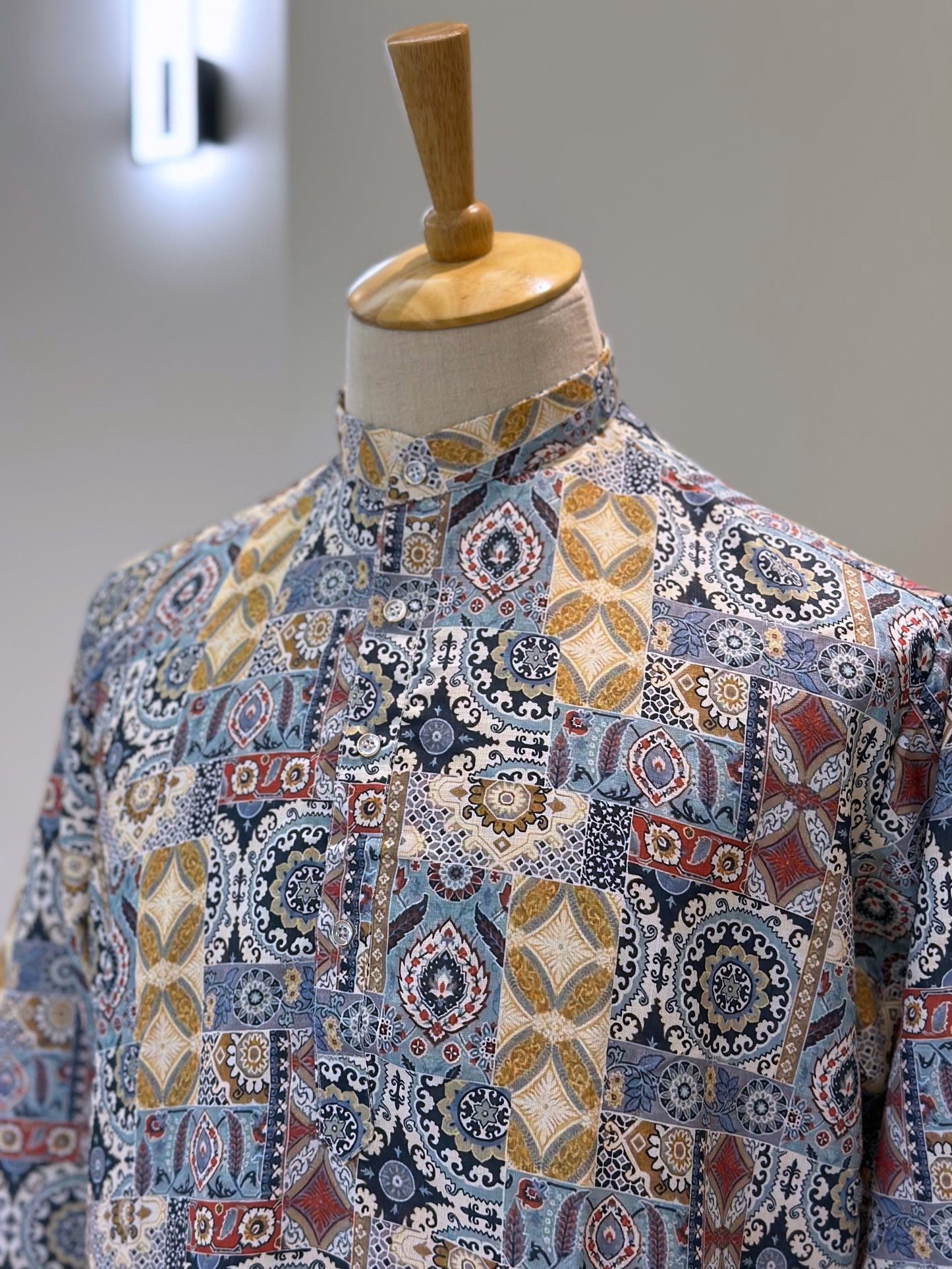 SM1024-01-23 Blue & White Multi Pattern Viscose Kurta