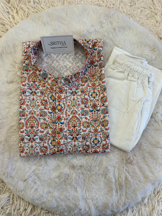SM0525-02-11 Colourful Cotton Chikan Kurta Set