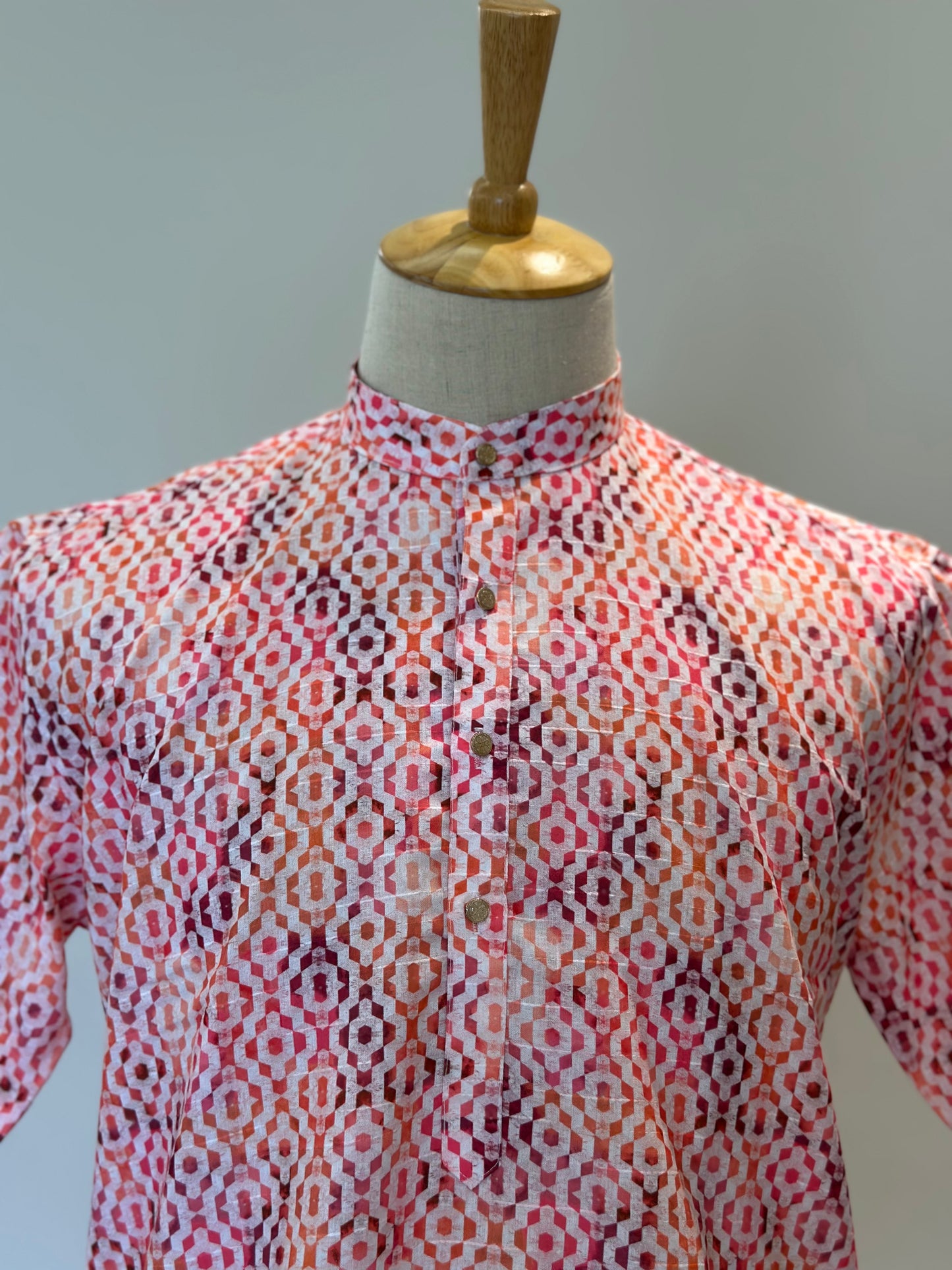 SM1224-01-12 Pink & White Short Sleeve Kurta