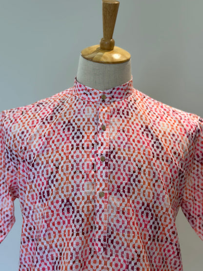 SM1224-01-12 Pink & White Short Sleeve Kurta