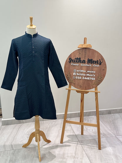 SM0225-02-07 Navy Blue & Green Embroidery Jacquard Kurta Set