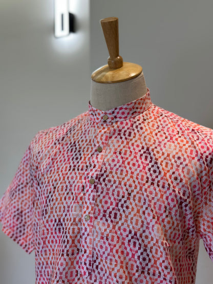 SM1224-01-12 Pink & White Short Sleeve Kurta