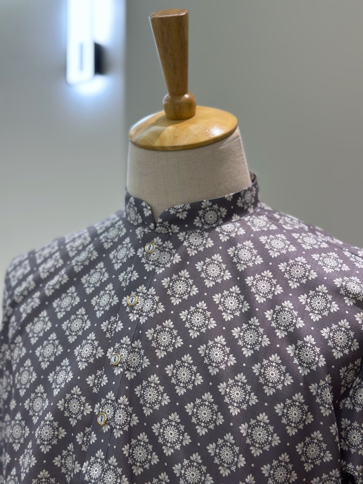 SM0625-01-06 Grey & White Printed Cotton Kurta