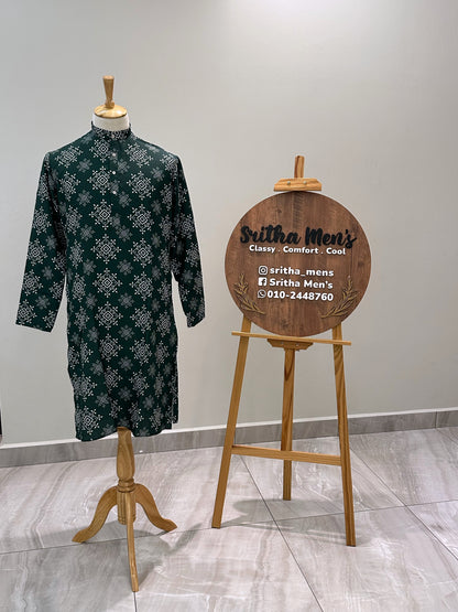 SM0924-01-14 Bottle Green Kolam Design Viscose Kurta