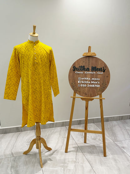 SM0624-01-11 Yellow Floral Solid Cotton Kurta