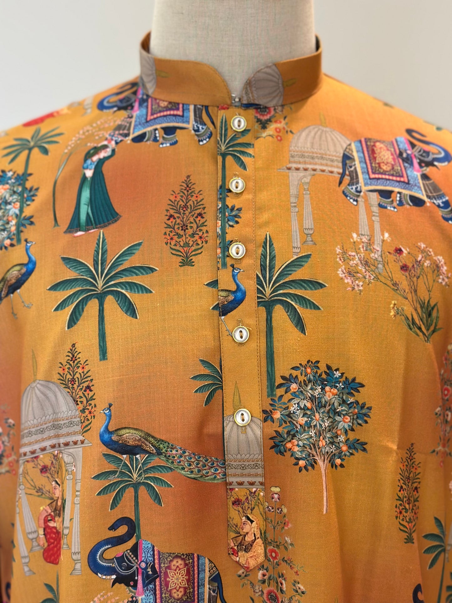 SM0925-01-10 Mustard Heritage Print Cotton Kurta