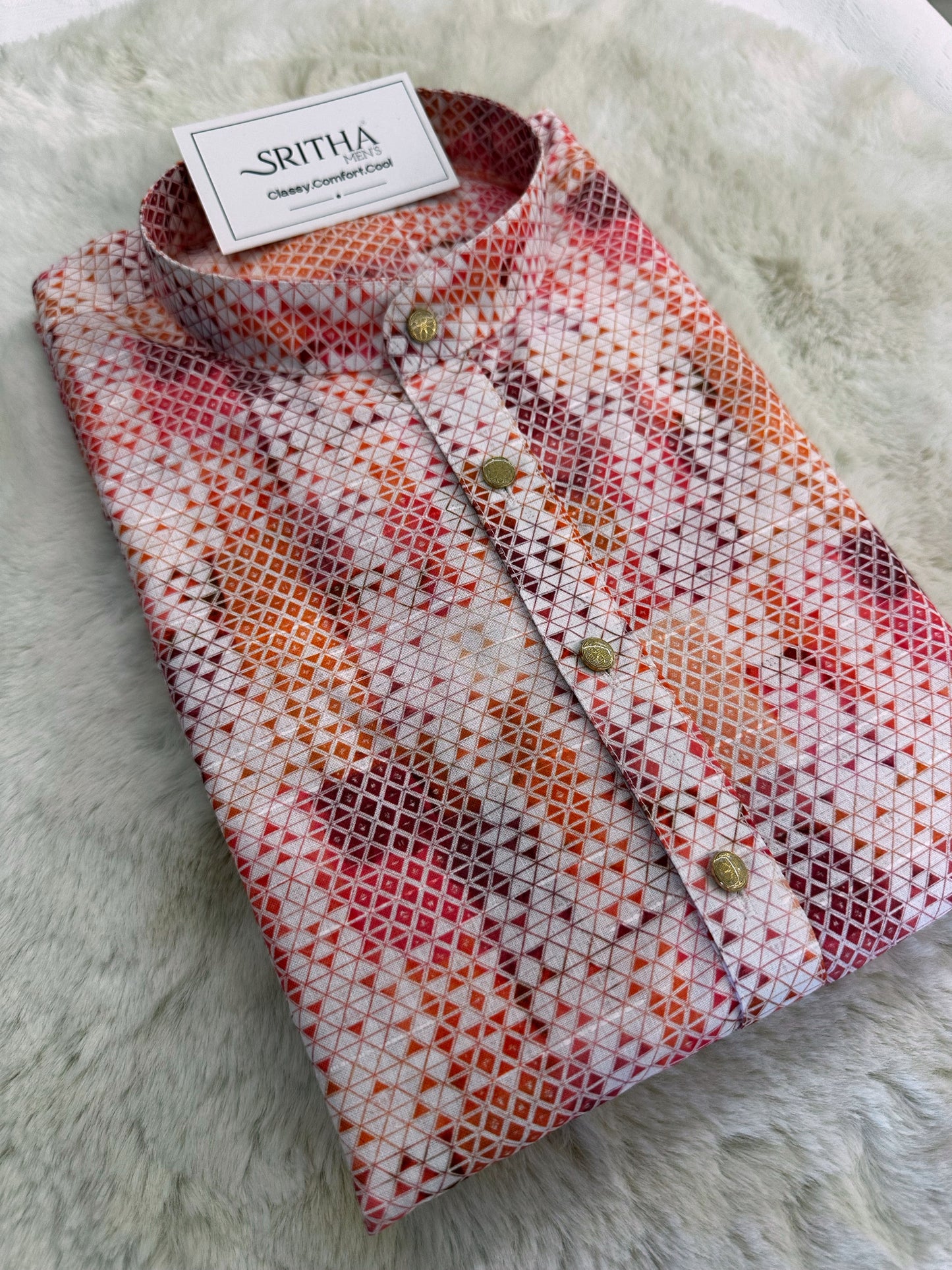 SM1224-01-12 Pink & White Short Sleeve Kurta