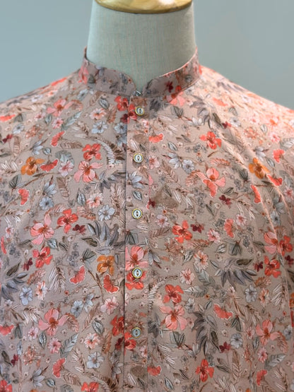 SM0325-01-12 Onion Pink Floral Khadi Silk Kurta