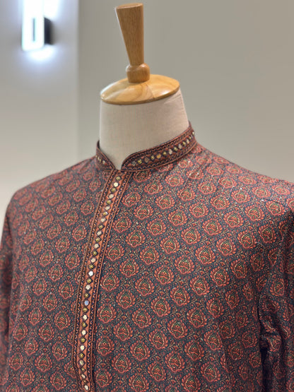 SM0325-06-03 Blue Floral Sequins & Mirror Work Soft Cotton Blend Kurta Set