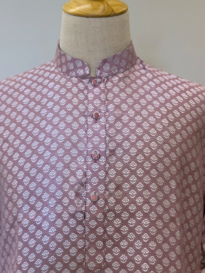 SM0225-02-05 Onion Pink & Silver Jacquard Silk Blend Kurta Set