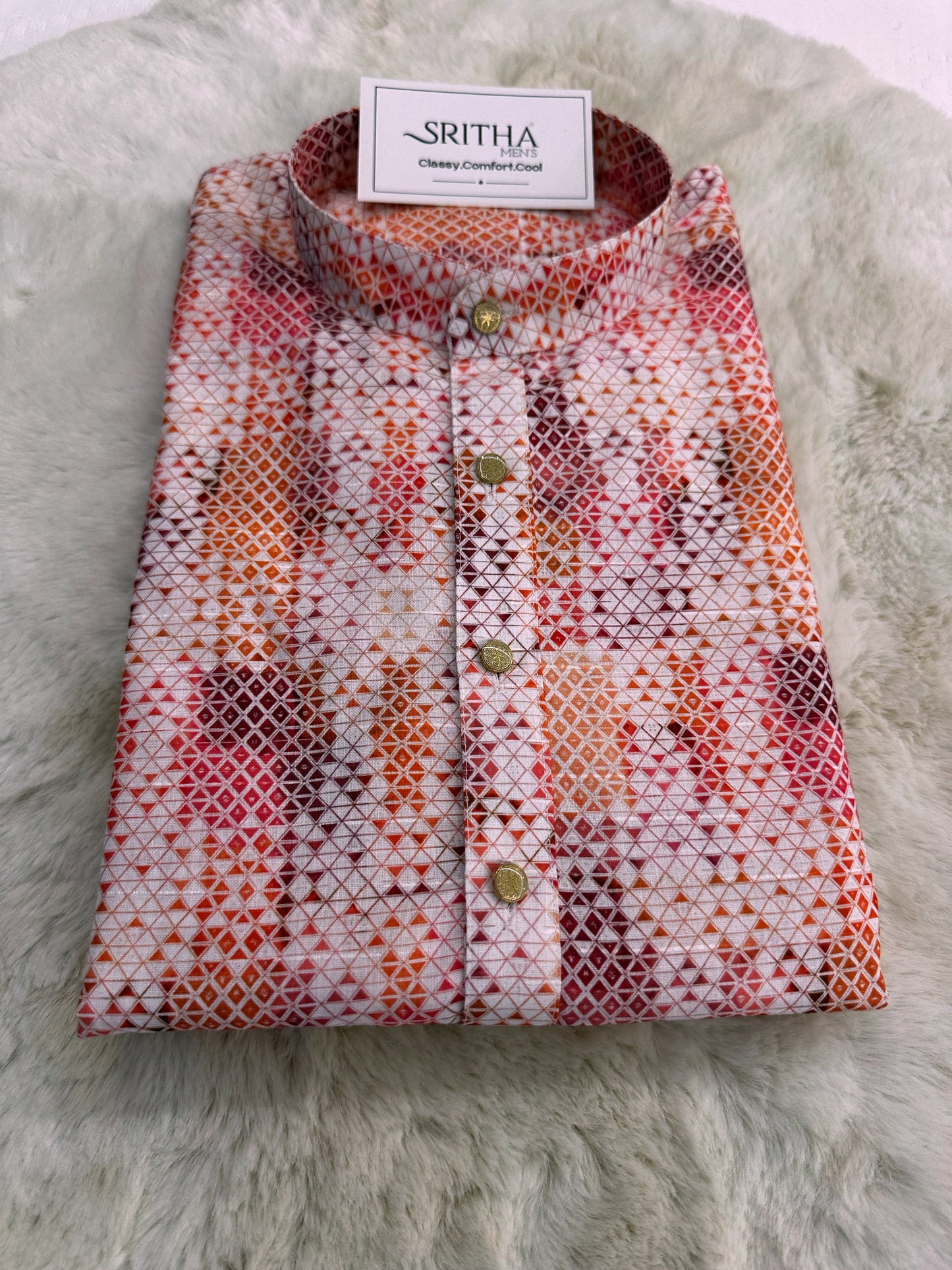 SM1224-01-12 Pink & White Short Sleeve Kurta