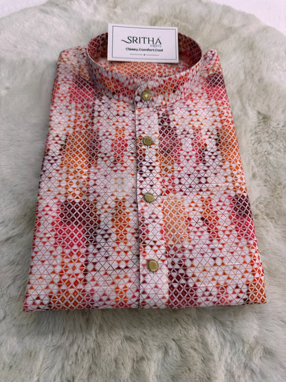 SM1224-01-12 Pink & White Short Sleeve Kurta