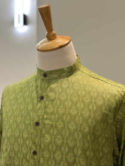 SM0225-03-06 Green Woven Cotton Kurta