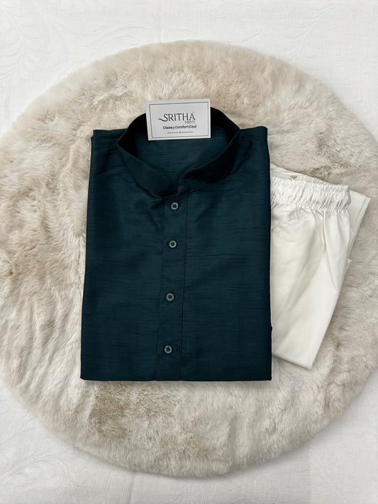 SM0724-06-10 Bottle Green Soft Silk Kurta Set
