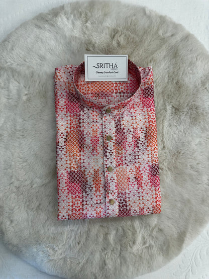 SM1224-01-12 Pink & White Short Sleeve Kurta