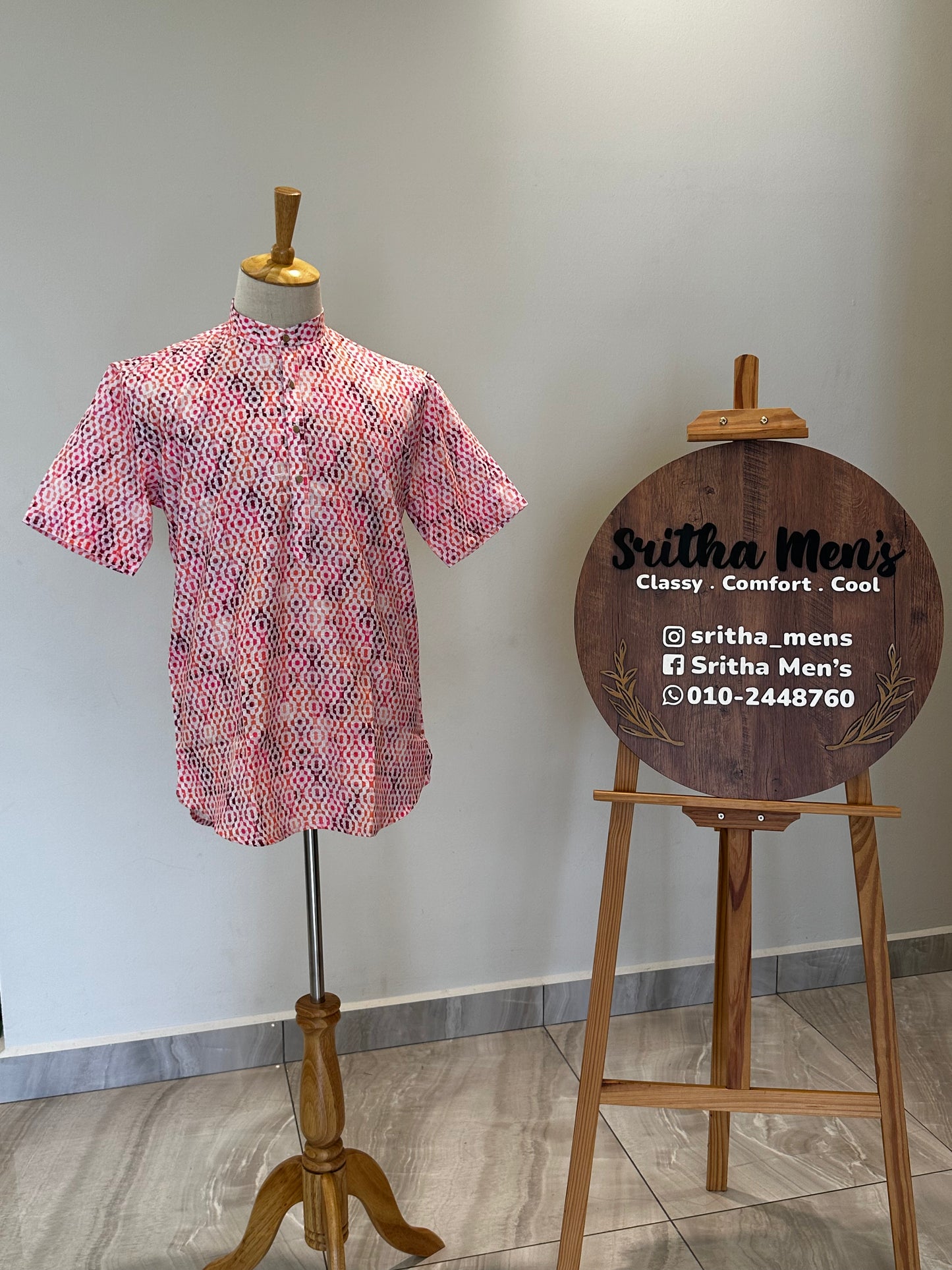 SM1224-01-12 Pink & White Short Sleeve Kurta